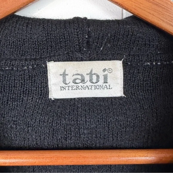 Vintage Wool Hooded Midi Jacket Coat Black Gray Cream Size Medium Winter 1990s - Picture 8 of 11